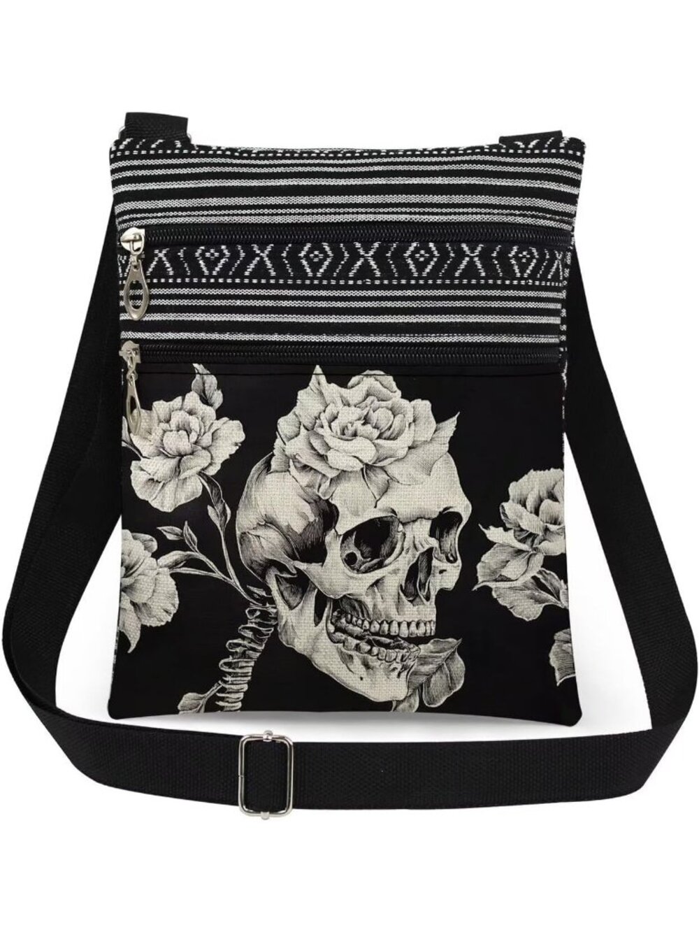 Women's Skull Halloween Skull Pouch Adjustable Strap Crossbody Zipper Bag